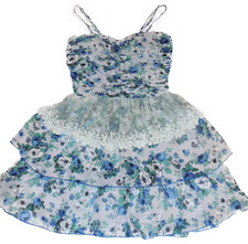 Katia Party Dress SMALL NWT Blue-Gray Floral Sheer Chiffon Tiered Ruffle Skirt