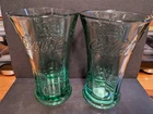 Coca Cola Coke Tumblers Flared 16 Ounce Green Glass Libbey Set Of 2 Vintage