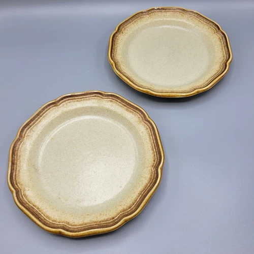 Vintage Mikasa Whole Wheat E8000 8" Salad Plate Set Of 2 Stoneware Made In Japan