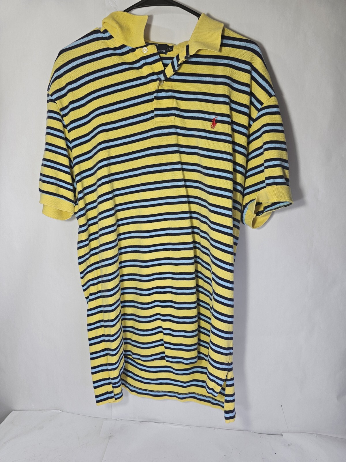 Polo By Ralph Lauren Mens XL Yellow Blue Short Sleeve Polo Golf Shirt