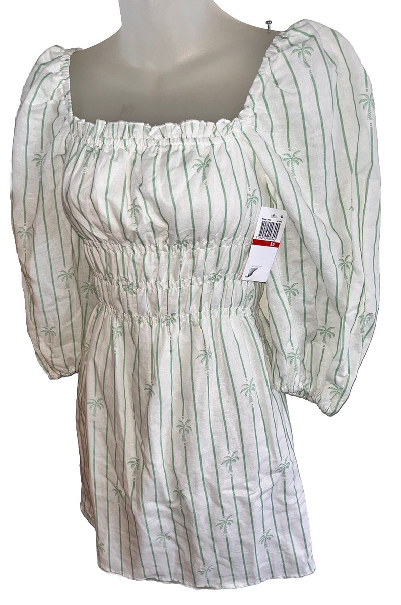 NWT New Charlie Holiday Boheme Linen Blend Mini Dress Palm Stripe White  Green-XS | eBay