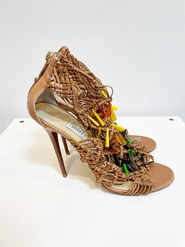 Designer Jimmy Choo Size 8.5 AU 39.5 EU IRIS Style Macrame Brown Women's Heels - Picture 3 of 6