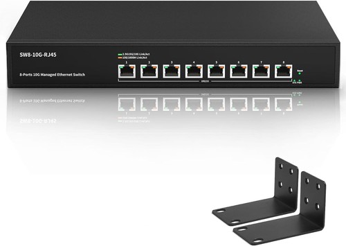 8 Port 10Gb RJ45 Web Managed Ethernet Network Switch w/8x10 Gigabit Base-T Port - Picture 1 of 8