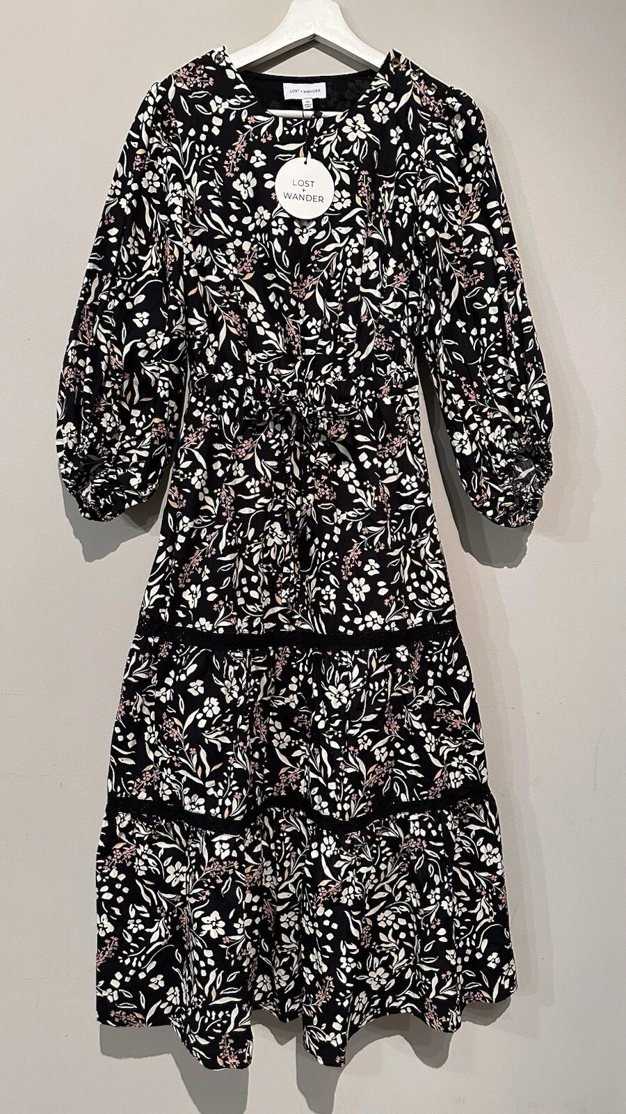 OFF WHITE Maxi abito donna Lost + Wander nero bianco sporco sotto le stelle nuovo con etichetta taglia 2