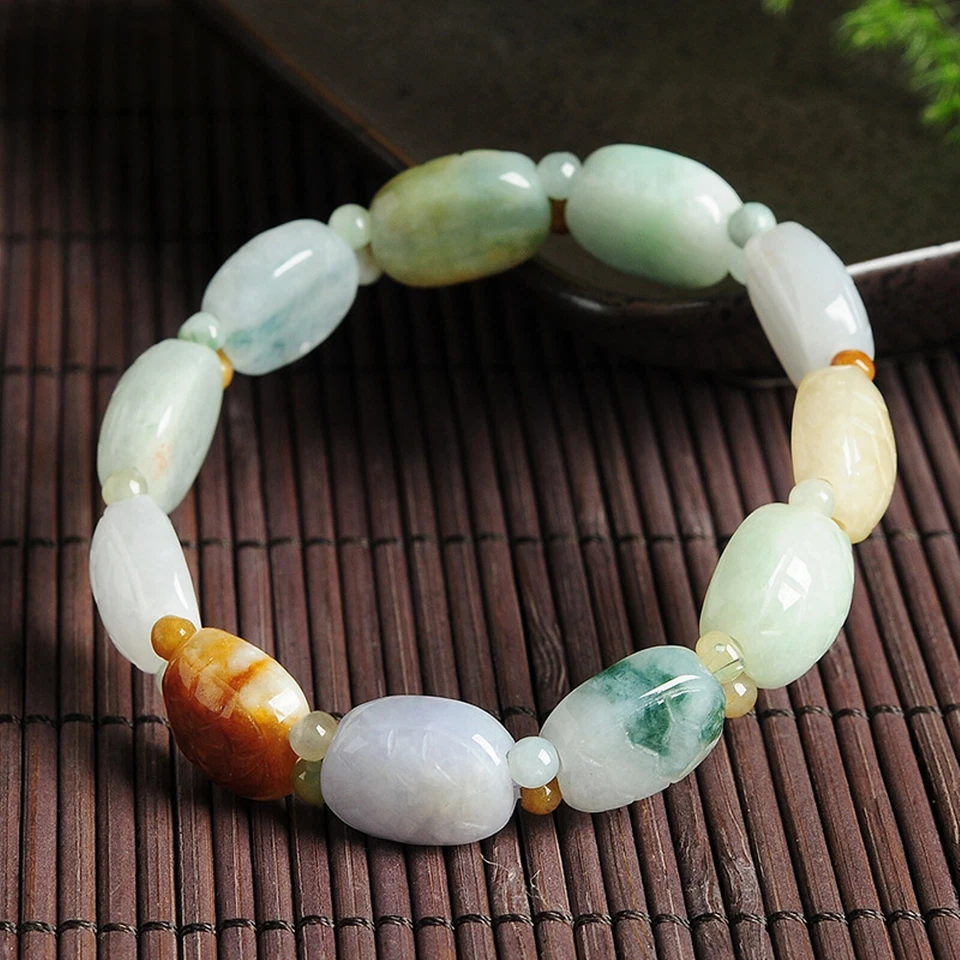 Pulsera con cuentas de caparazón de tortuga flotante de jadeíta natural para mujer Foto 2 de 4