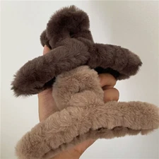 Faux Rabbit Fur Hair Clip Milk Coffee Color Series Hair Accessories South Kore ~