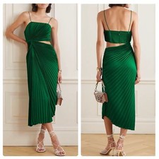 Alice + Olivia Pleated Cut-Out Dress Sleeveless Emerald Green Size 6 NWT