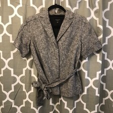 Ann Taylor Womens Suit Jacket Blazer Gray Petites 2P Belted