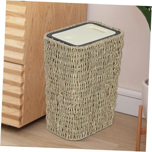 2.6 Gallon Boho Rattan Trash Can with Press Top Lid and Lid-image
