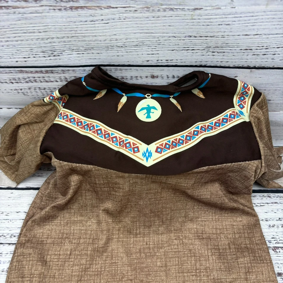 Tribu India 1 pieza Niño Pequeño Halloween Disfraz Camisa Marrón Tostado Azul Rojo Foto 2 de 4