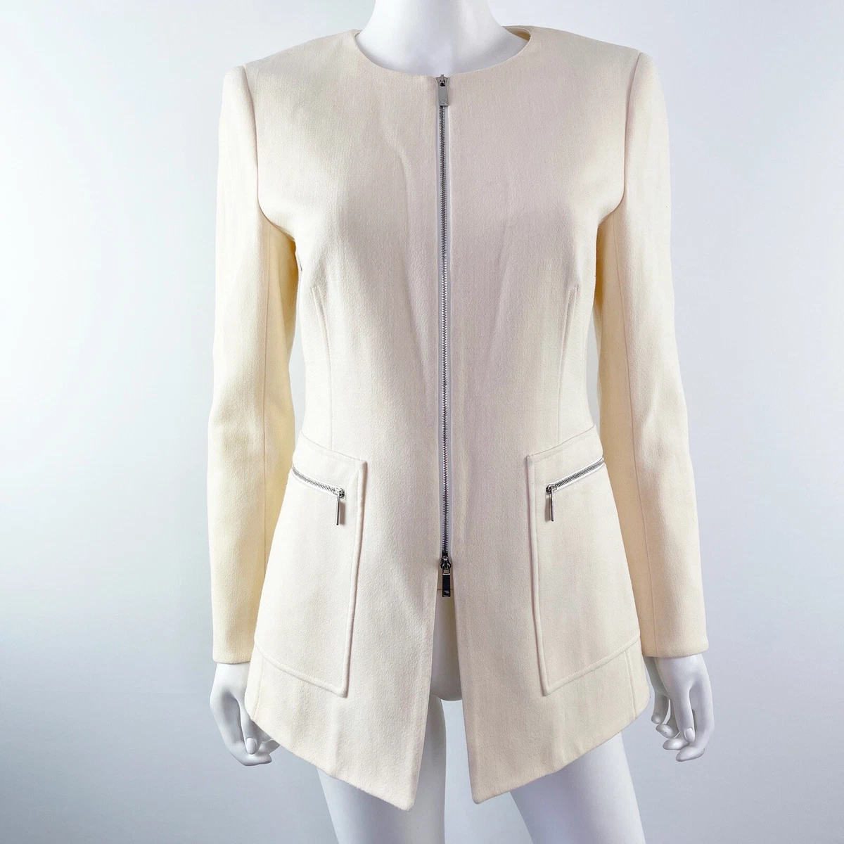 Lafayette 148 New York Size 4 Ivory Cream Zip Up Wool Jacket Career  Business