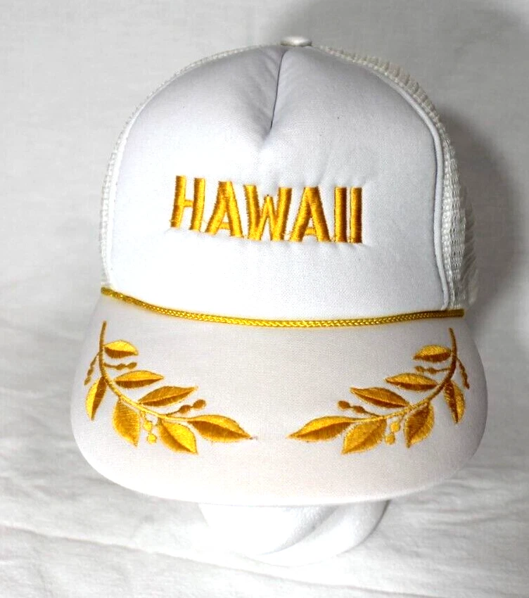Gorra de béisbol blanca HAWAI Trucker huevos revueltos logotipo dorado malla cierre trasero de colección Foto 2 de 4