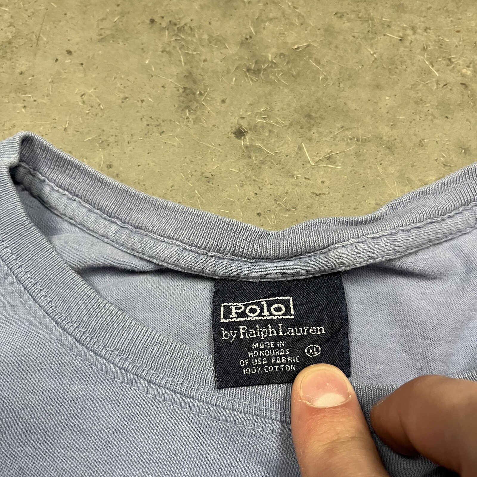 Polo vintage Ralph Lauren piccola pony sbiadita grunge blu XL