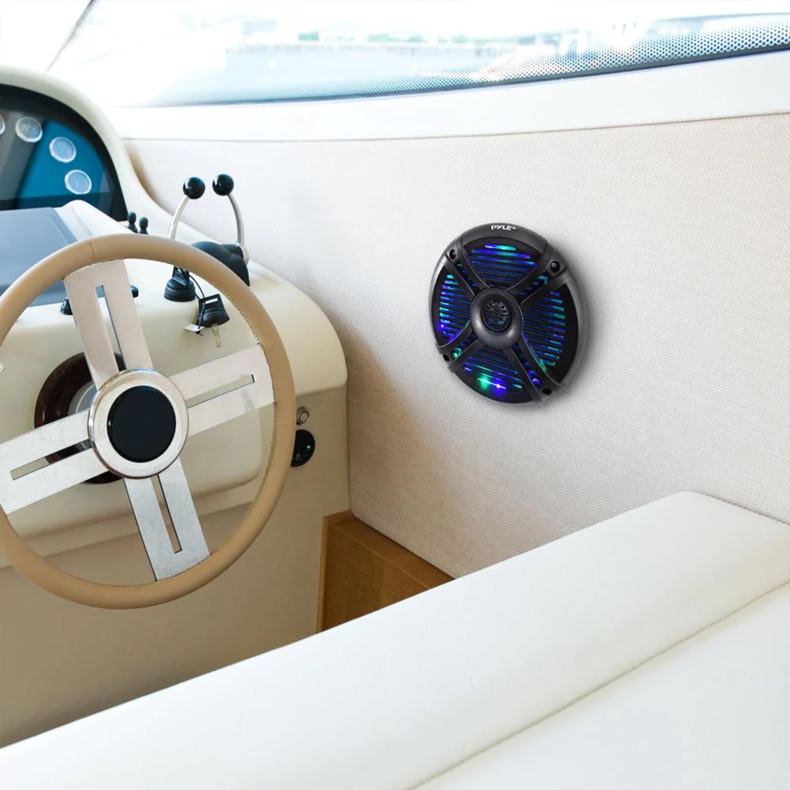 Pyle 1-DIN Bluetooth Marine CD Receiver W/Cover, 2x 6.5" 250W Max Dual Speakers