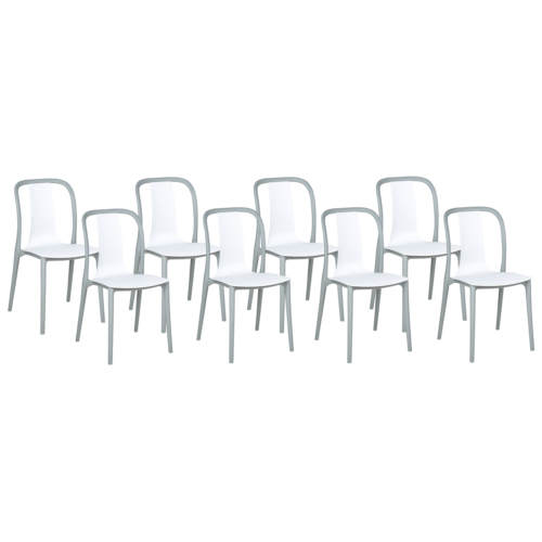 Lot de 8 Chaises de Jardin en Plastique Blanc et Gris Moderne Spezia - Photo 1/9