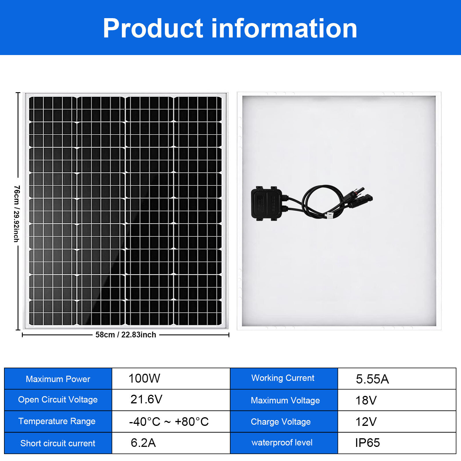 100W Mono Solar Panel 12V for RV Boat with Free Shipping