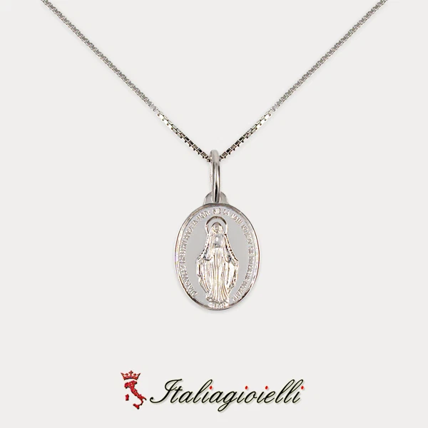 Collana Medaglia Madonna Miracolosa in Argento 925 Rodiato Oro Bianco - Immagine 4 di 4