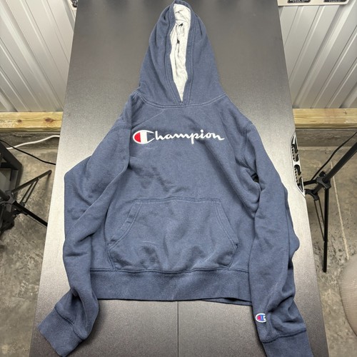 Champion Hoodie Youth XL 18/20 Blue Pullover Embroidered Logo Fleece Sweatshirt