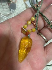 NEW 2.4g HIGHEND*RARE*GORGEOUS EGG YOLK AMBER稀有天然琥珀蜜蜡幸运玉米吊坠项链LUCKY CORN NECKLACE