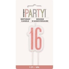 "16" Rose Gold 16th Birthday Numeral Candle Cake Topper Party Decorations