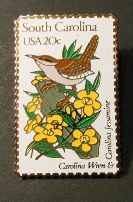 VTG USPS ''POSTAL STAMP PIN''  ''SOUTH CAROLINA USA 20c''   state bird & flower