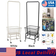 Rolling Heavy Duty Laundry Basket Wheel Cart with Wire Storage Rack Hanger Rack