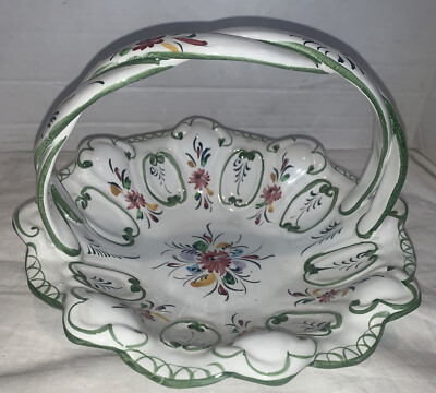 R.C. & Cal Juncal-Porto De Mos Hand Painted Floral Decorated Basket Portugal