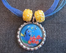 Ribbon Bottle Cap Bling Charm Necklace Beads Finding Dory Fish Nemo Ocean Fish