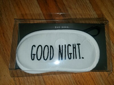 New~RAE DUNN Sleep Mask '' GOODNIGHT   White with Black Letters