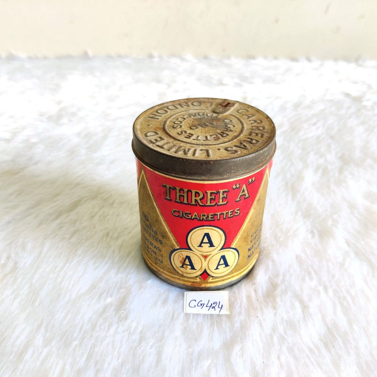 1930s Vintage Three A Virginia Golden Cigarette Advertising Tin Box Round  CG424