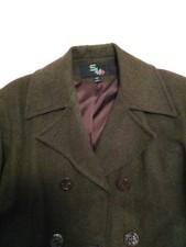 Women's Dark Brown Genuine 100% Wool Double Breasted Winter Coat Jacket Small
