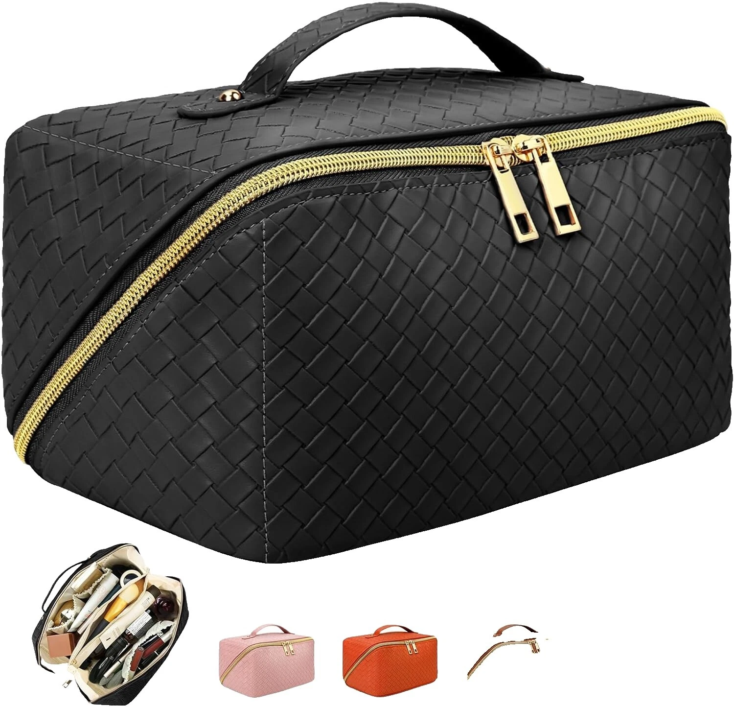 Bolsos y estuches de maquillaje negro de gamuza