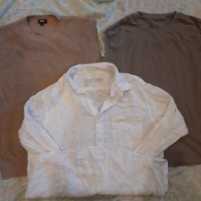 MUJI Linen Shirt + MUJI Crew Vest + UNIQLO Knit Vest Beige On White Large Lot 3