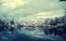 Landscape lake winter snow nature power lines trees Custom Gaming Mat Desk