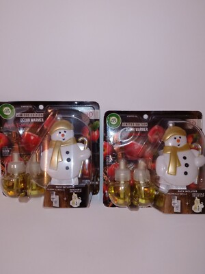 Air Wick Scented Oil Plug-In Apple Cinnamon Decor Warmer 4Refills 2 Snowman 2pks