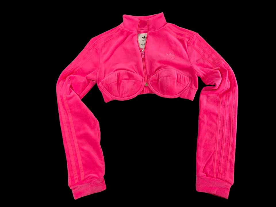 Jeremy Scott Adidas JS Track Crop Top Chaqueta Terciopelo H50967 ROSA SOLAR X-PEQUEÑA XS Foto 3 de 4