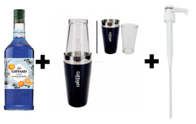 Giffard Blue Curacao Sirup 1L + Boston Shaker zweiteilig aus Metall & Glas + Do