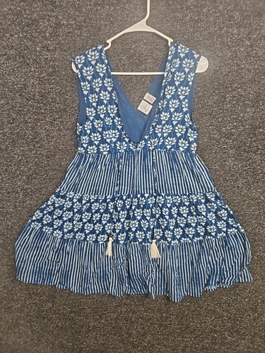 Vestido Goa Beechwear Cubre Borlas Azul Floral Para Mujer XS NUEVO CON ETIQUETAS - Imagen 2 de 6