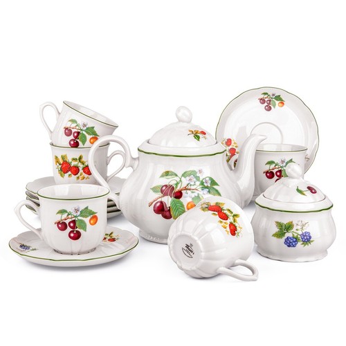 Garden Berry Porcelain Teacup Saucer Strawberry Cherry Czech Tea Cup 7.6 fl oz - Bild 8 von 14