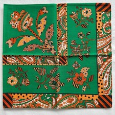 Mens Vintage Bandana Green Cotton Paisley Floral Geometric Art Handkerchief 21"