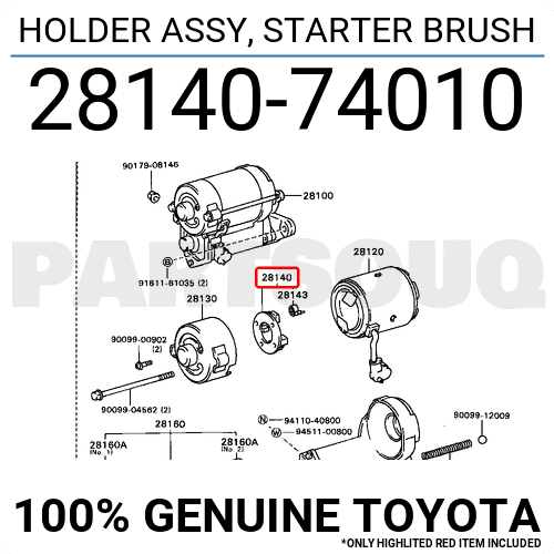 2814074010 Genuine Toyota HOLDER ASSY, STARTER BRUSH 28140