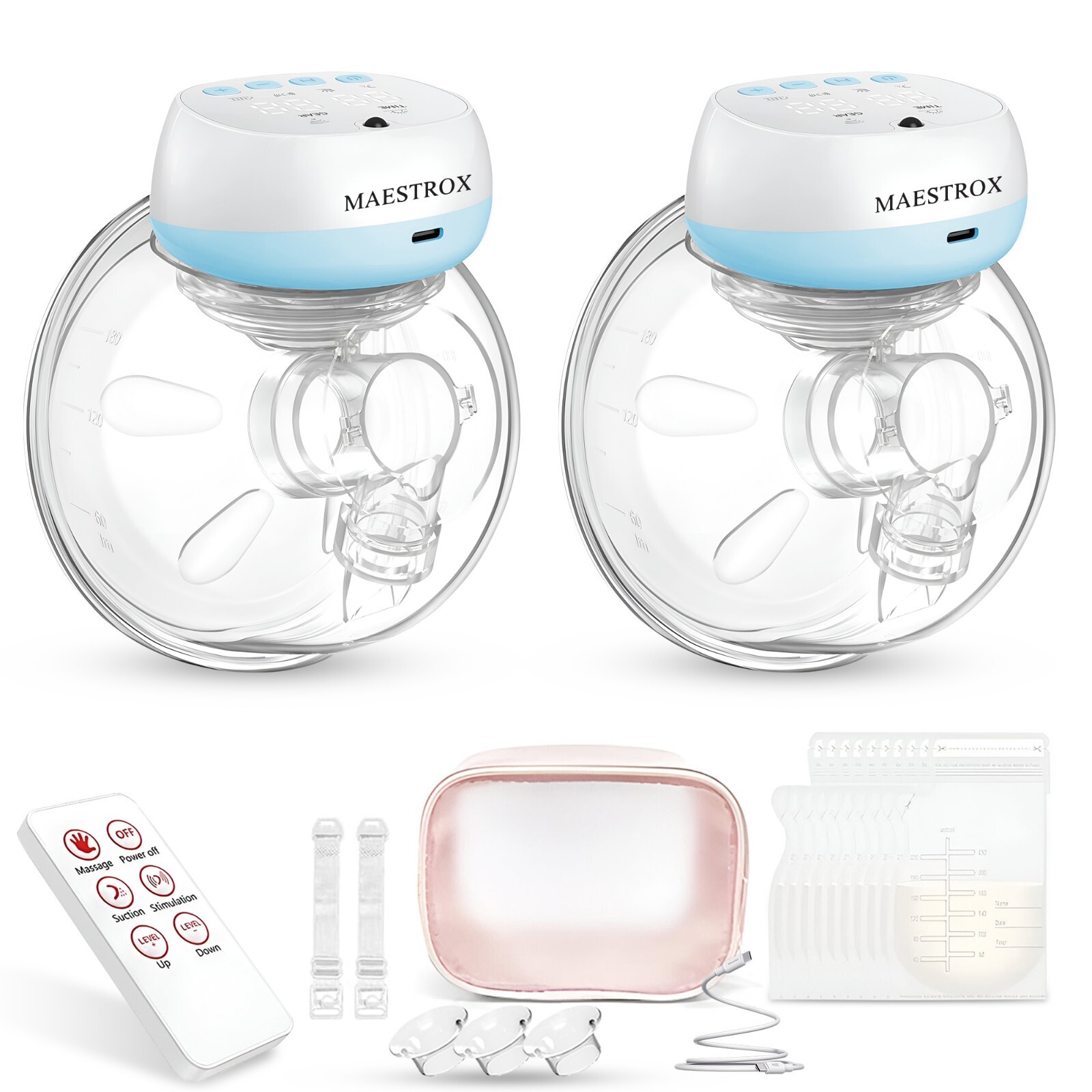 Wireless Electric Breast Pump Set with 30 Adjustable Levels & Remote Control - 2 Wearable Pumps-image