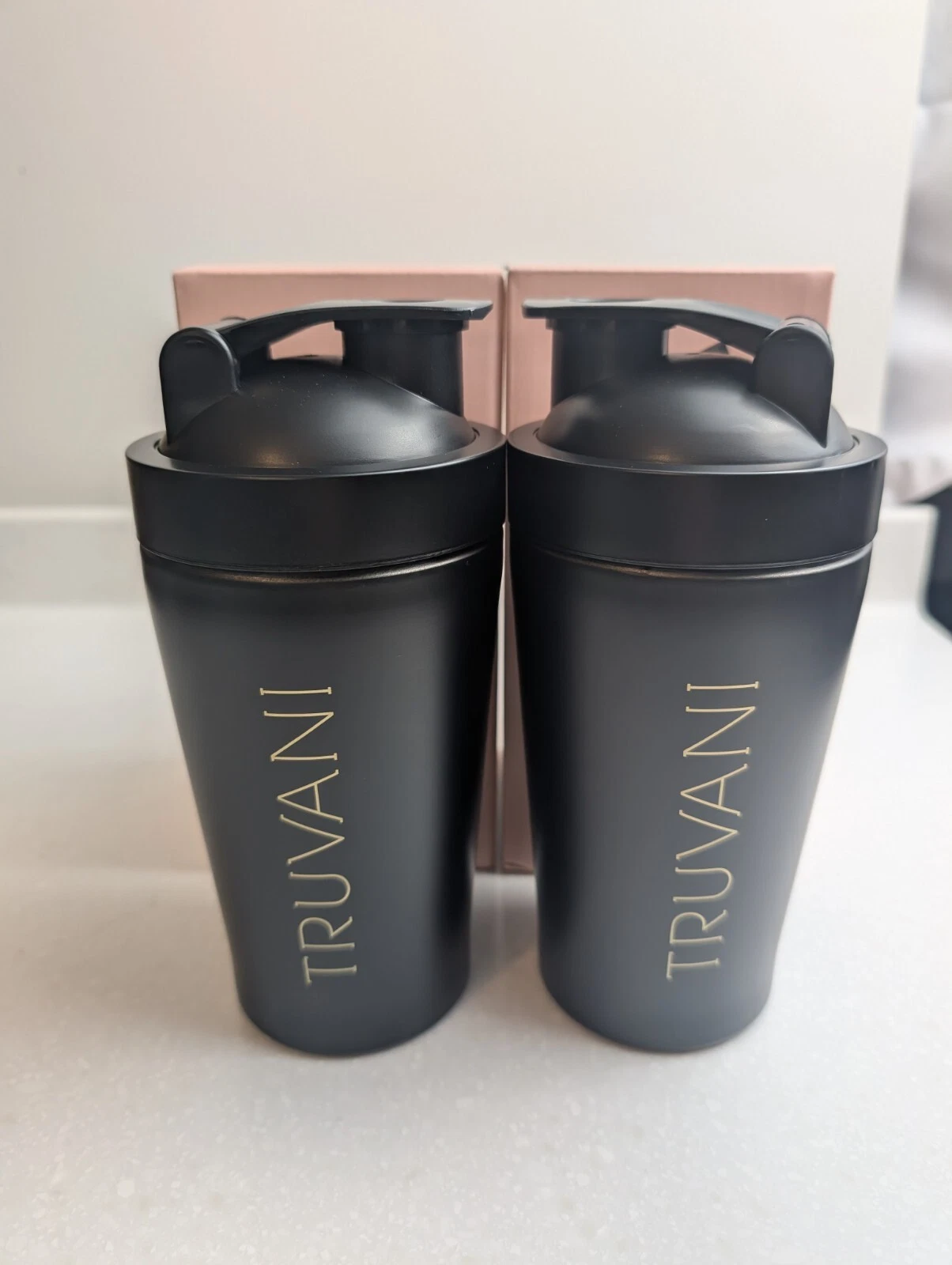 Stainless Steel Shaker Cup 16.9oz BPAFree Lid, Wire Wisk, Black Truvani Set Of 2
Opens in a new wind
