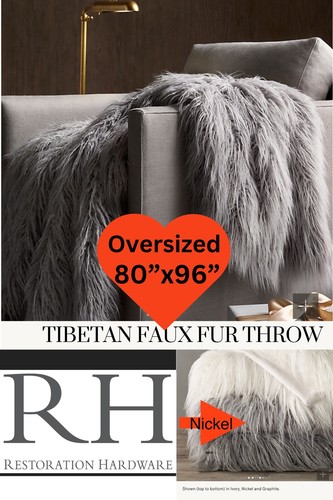 Restoration Hardware Faux Fur Tibetan Throws Blanket Sofa Bed Oversized 80”x96”