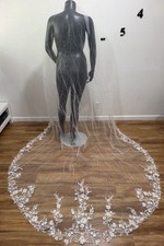 Cathedral Wedding Veil Floral Embroidery Lace Edge Long Bridal Veil Ivory