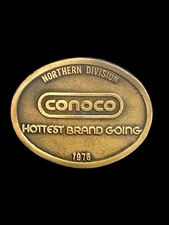 Vtg Conoco Northern Division Oilfield Brass 1978 Belt Buckle MIT Line USA