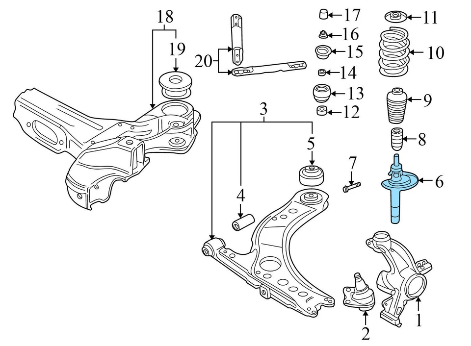AUDI TT 1.8L 2000-2006 - Montaje de puntal/resorte delantero 8N0413031M Foto 4 de 4