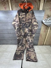 Vintage USA Made Liberty Woodland Camo Coveralls Hunting Hooded Fishing XL Reg