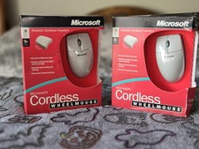 2 Microsoft Cordless Wheel Mouse Complete Vintage NEW