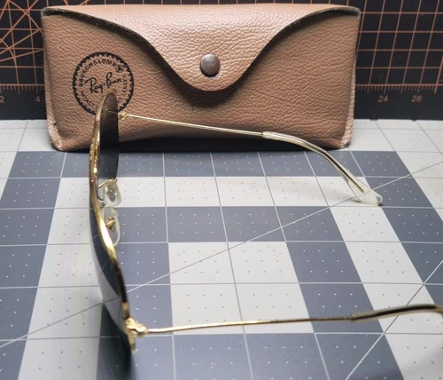 58[]14mm VINTAGE B&L RAY BAN L0205 G15 UV GOLD PLATED AVIATOR SUNGLASSES w/CASE